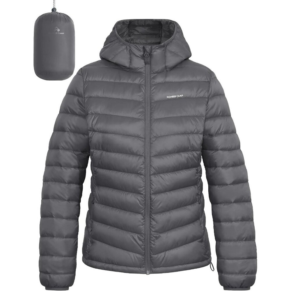 Women's Gray Pack-able Puffer Jacket Winter Light Weight Water-repellent Coat
